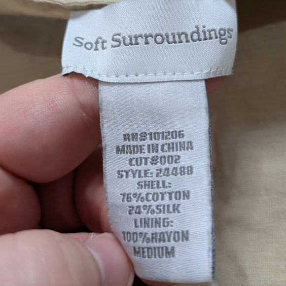 Soft Surroundings Tan Cotton Silk Eyelet Lace Long Sleeve Peasant Blouse Top M - Picture 8 of 9